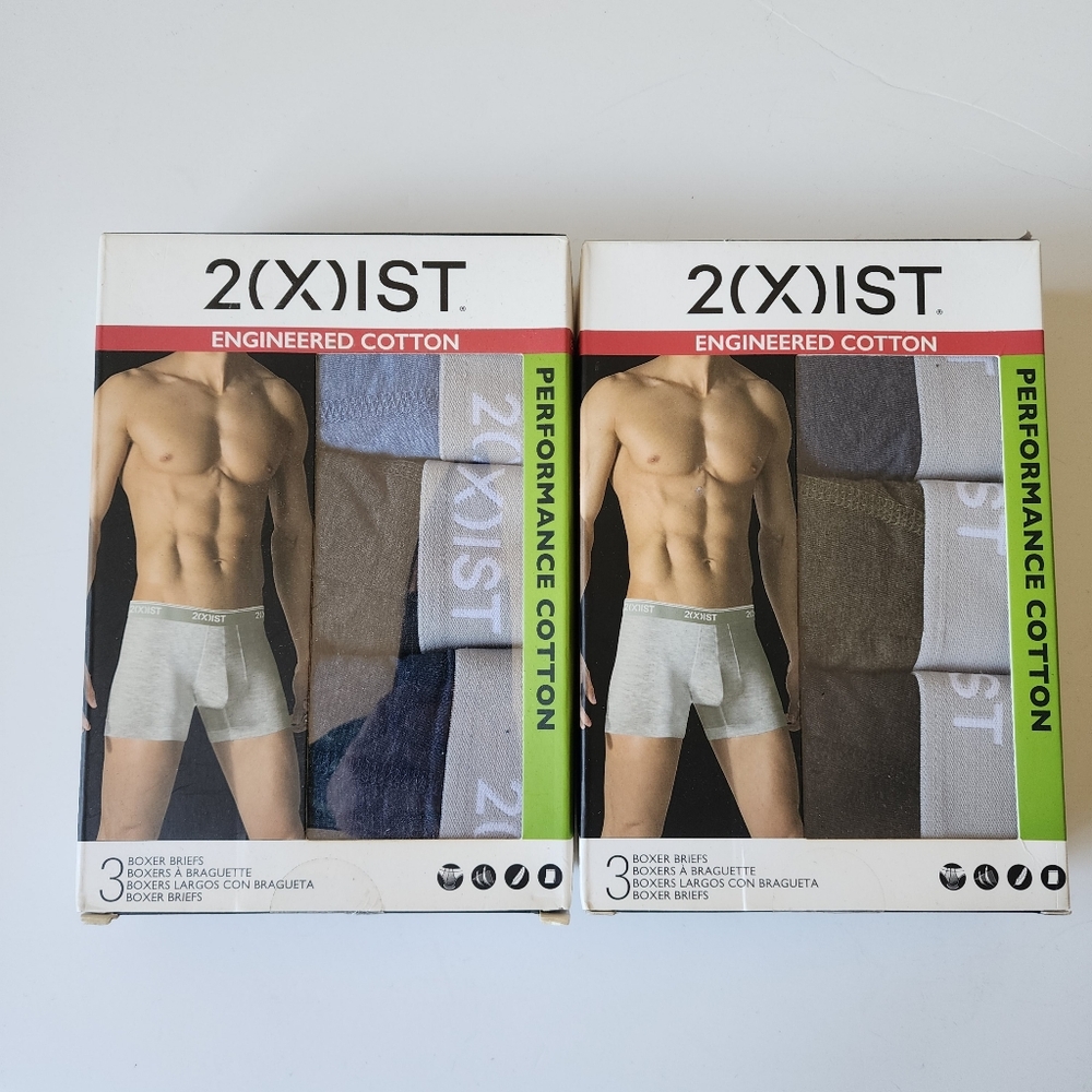2xist Men's Performance Cotton Boxer Briefs 2 x 3 Pack 6 Pairs Sz M